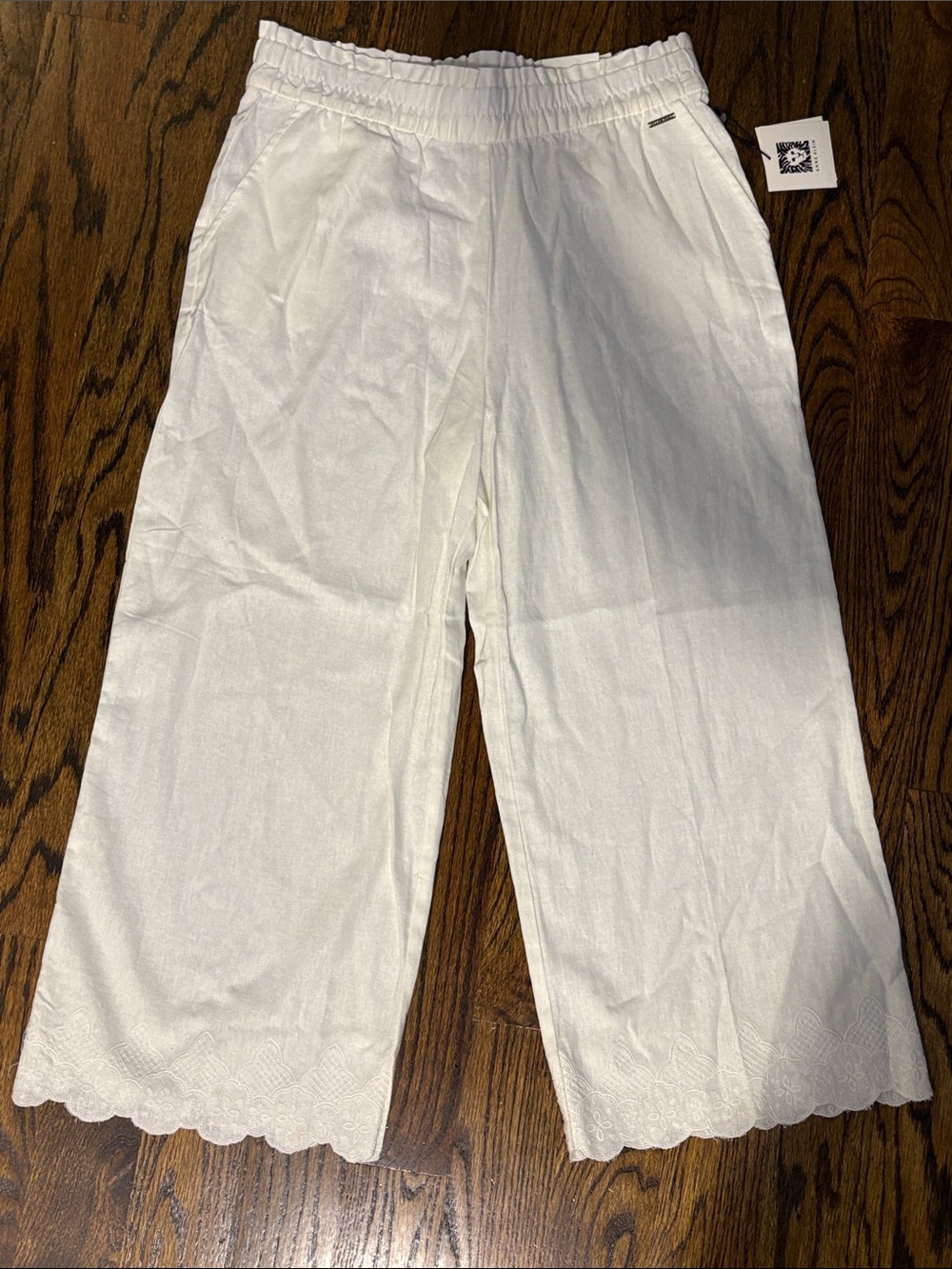 Anne Klein women’s linen Embroidered Hem Pants size medium